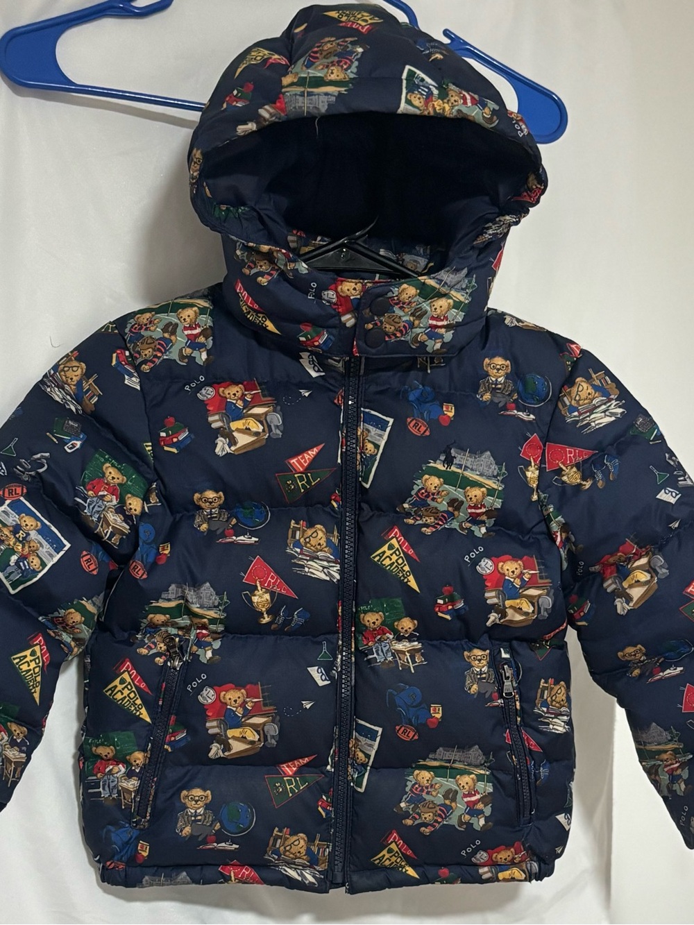 Polo Ralph Lauren Boys Polo Bear Down Puffer Jacket Hooded Navy Size 5